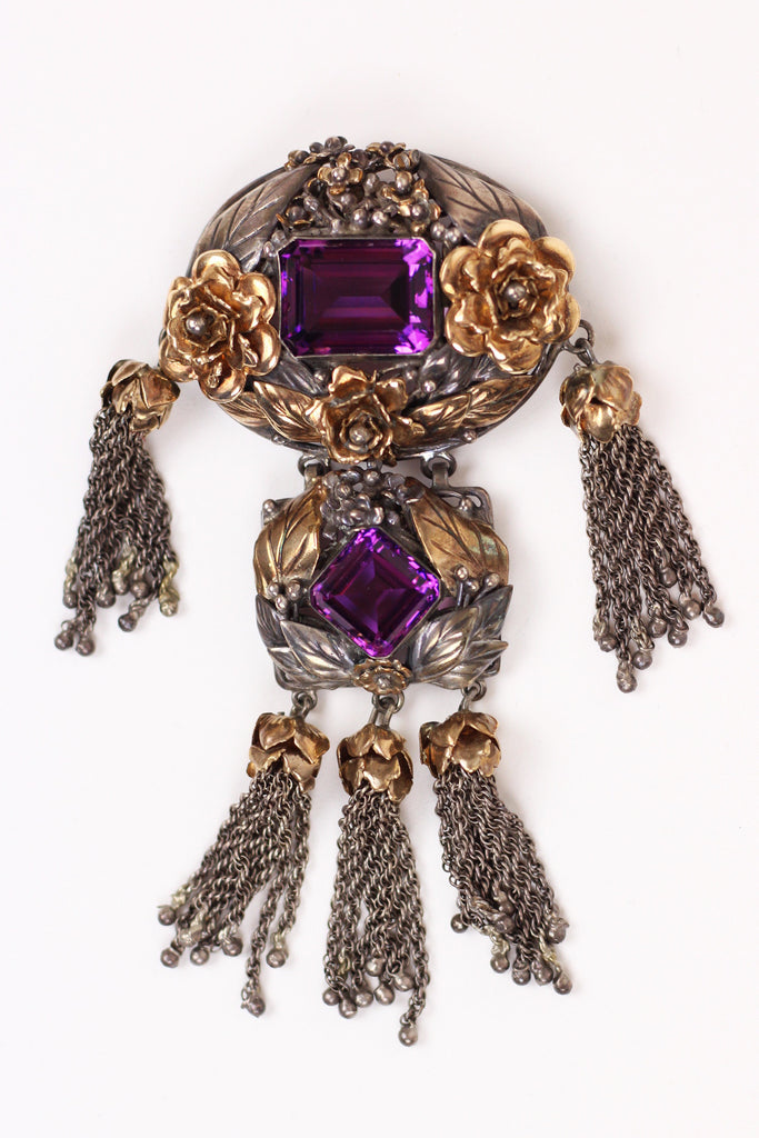 Rare 1940s Hobé 14K Gold and Sterling Amethyst Brooch | Muse