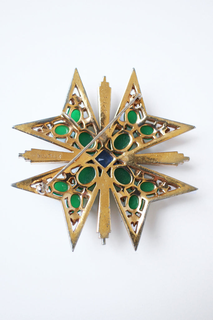 Rare Marcel Boucher Jeweled Brooch Maltese Cross, 1950s-60s Signed