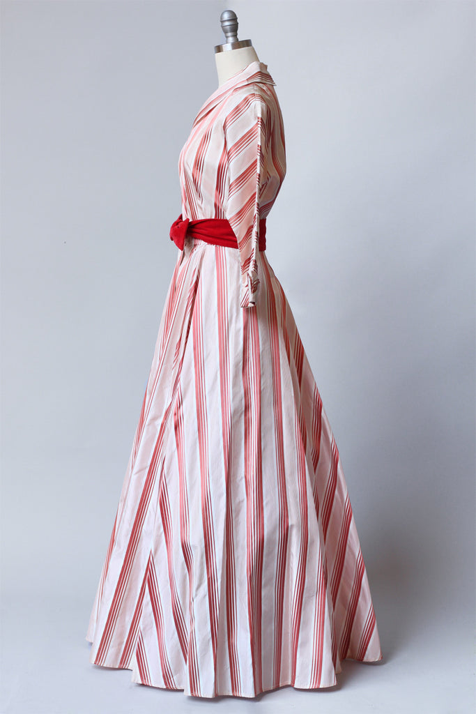 Rare 1950s New Look Striped Taffeta House Coat Dress