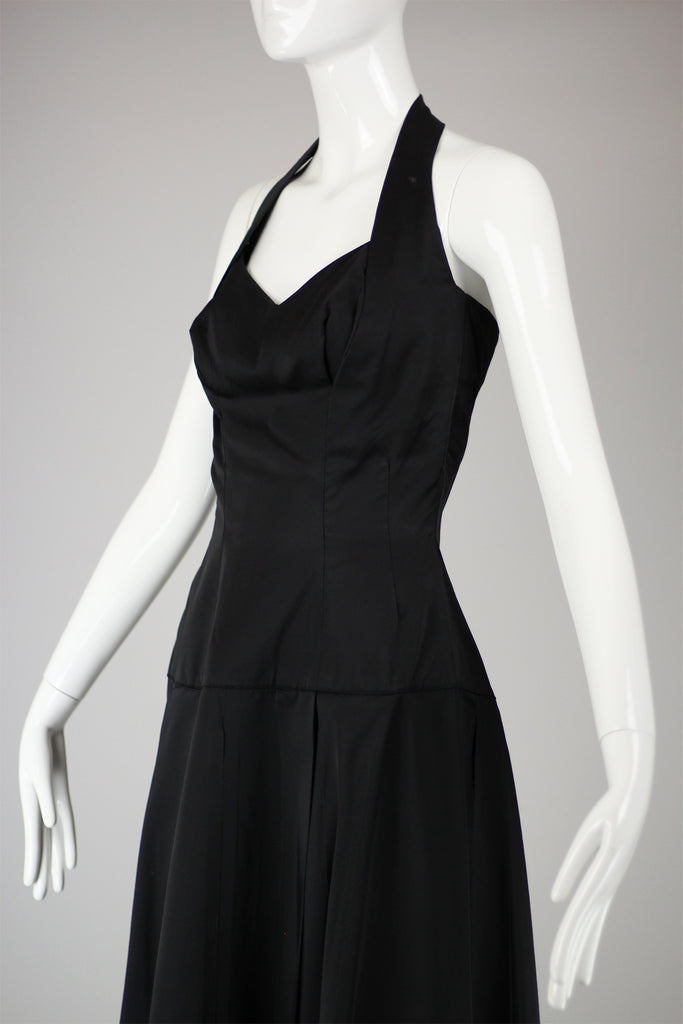 RESERVED For Tammara- Rare 1950s Lilli Ann Black Satin Halter Dress