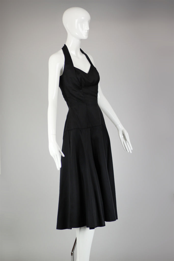 RESERVED For Tammara- Rare 1950s Lilli Ann Black Satin Halter Dress