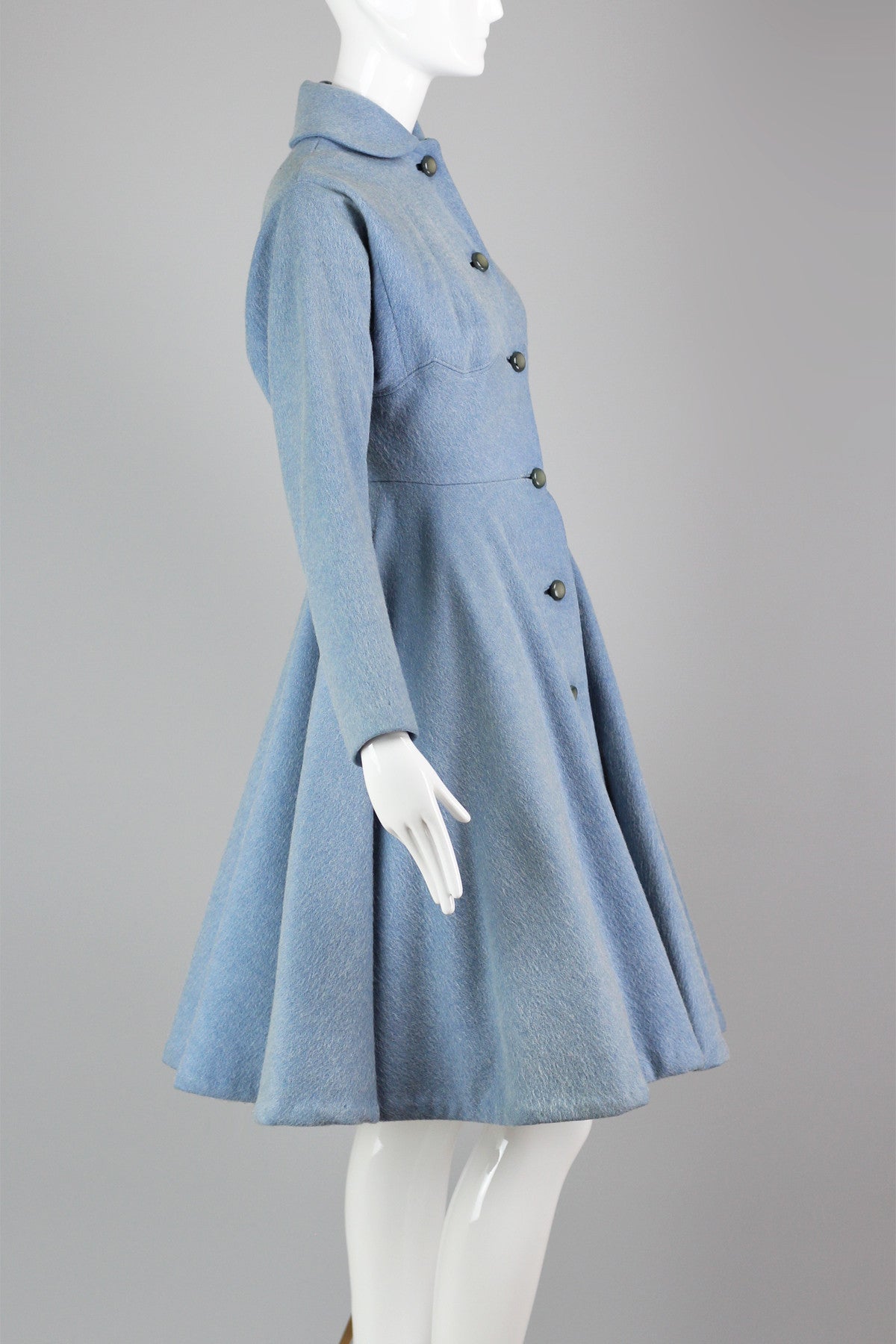 Rare 1940s-1950s Lilli Ann New Look Princess Coat in Powder Blue Eyelash Wool
