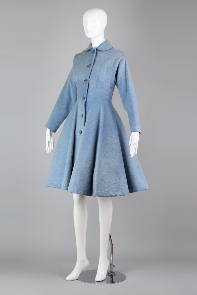 Rare 1940s-1950s Lilli Ann New Look Princess Coat in Powder Blue Eyelash Wool