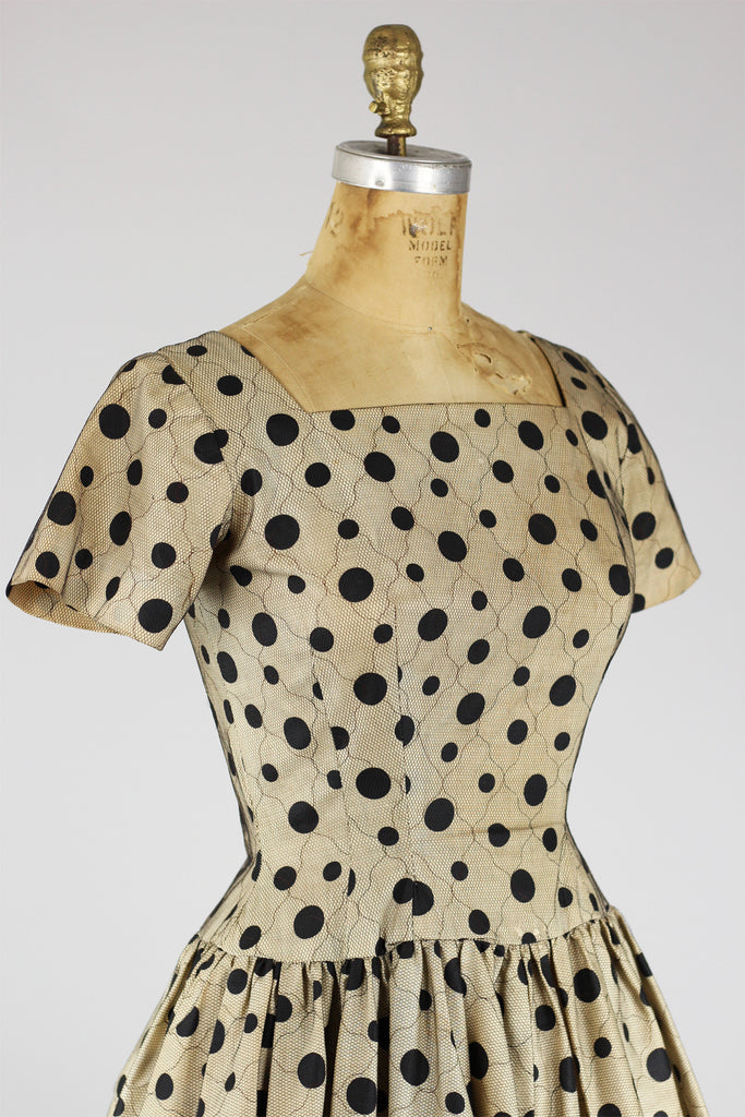 Rare 1950s New Look Polka Dot Dress / 1950s Formal Party Dress