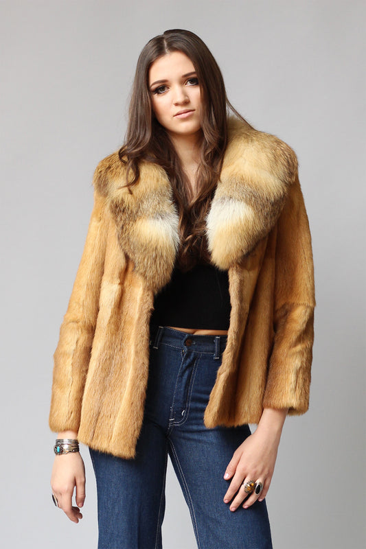 1970s Genuine Fox Fur Coat with Cropped Sleeves
