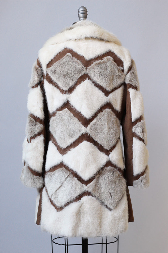 1970s Patchwork Rabbit Fur and Suede Coat