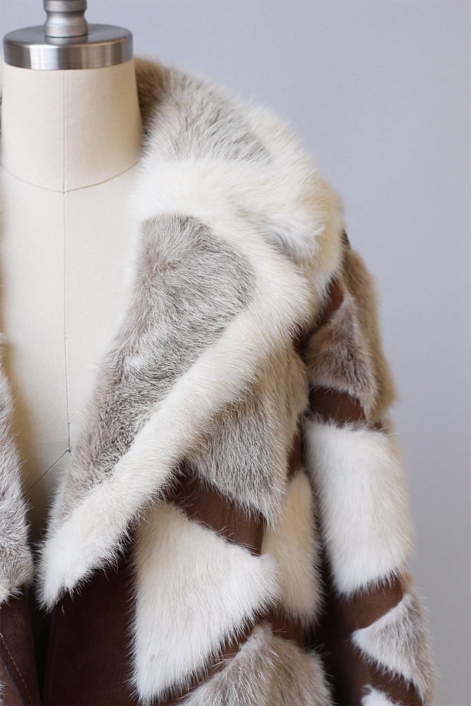 1970s Patchwork Rabbit Fur and Suede Coat