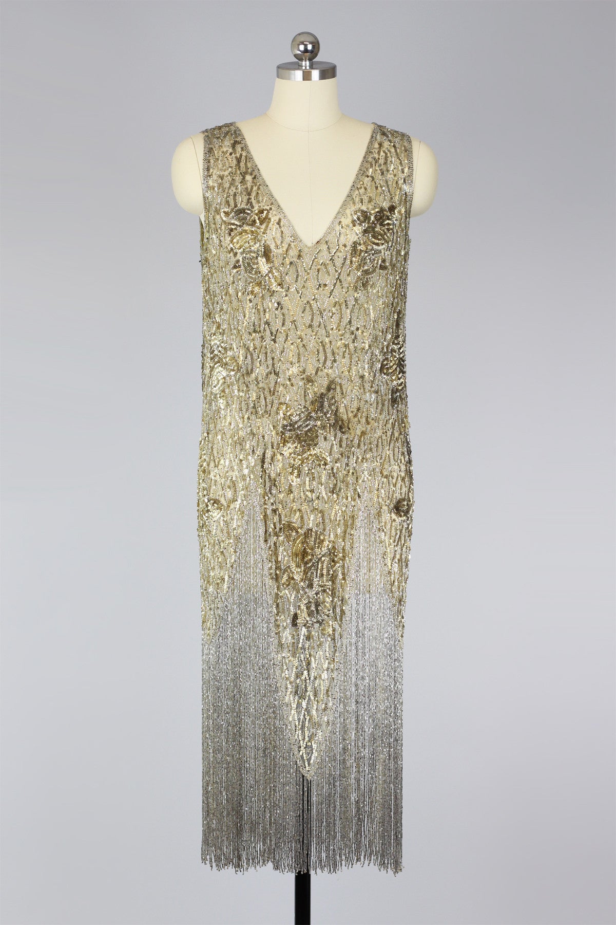 Rare 1920s French Couture Gold Beaded Sequin Fringe Flapper Dress – Muse