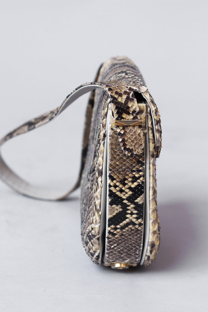 1970s Black and Cream Python Bag