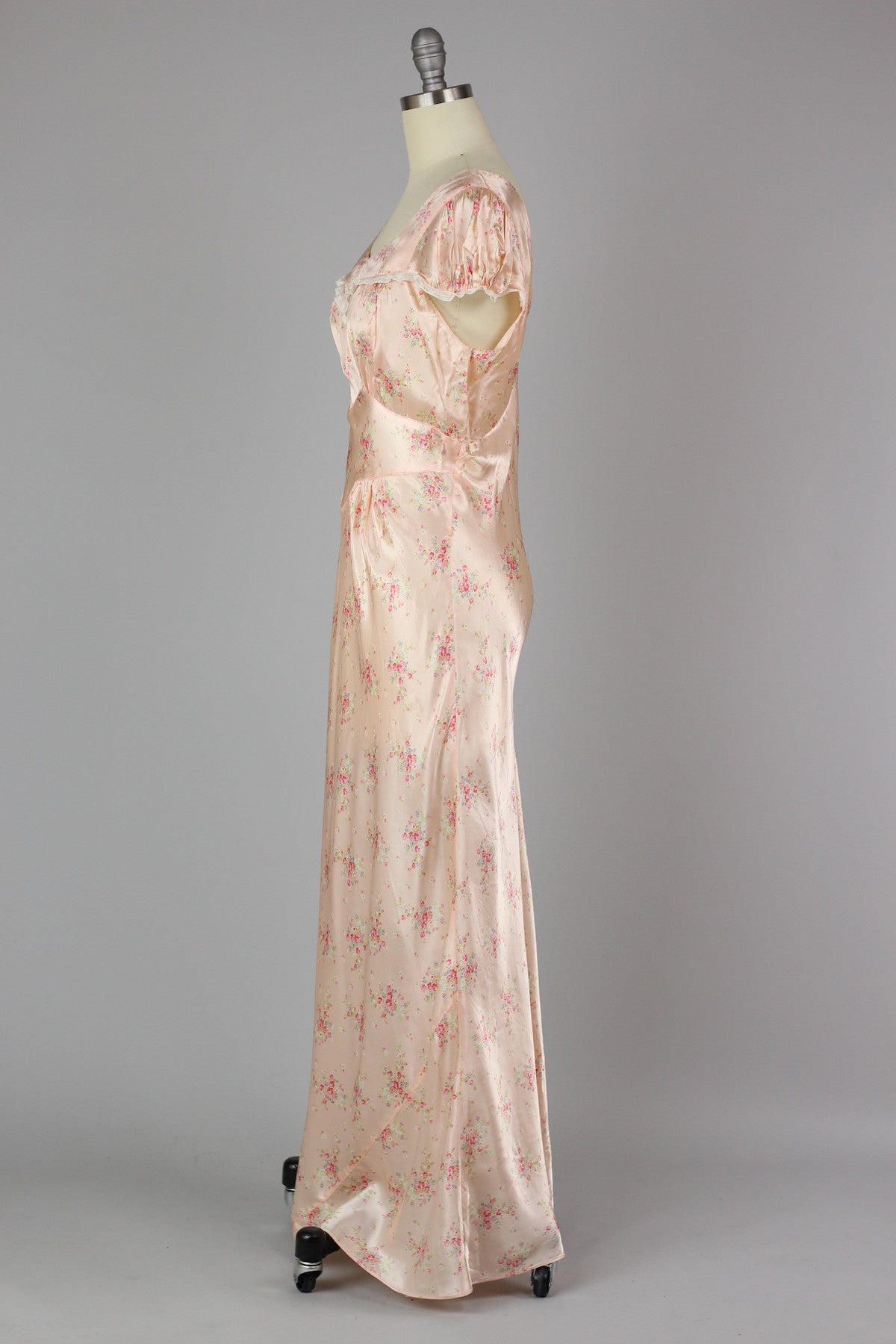 1930s - 1940s Bias Cut Liquid Satin Rayon Night Gown