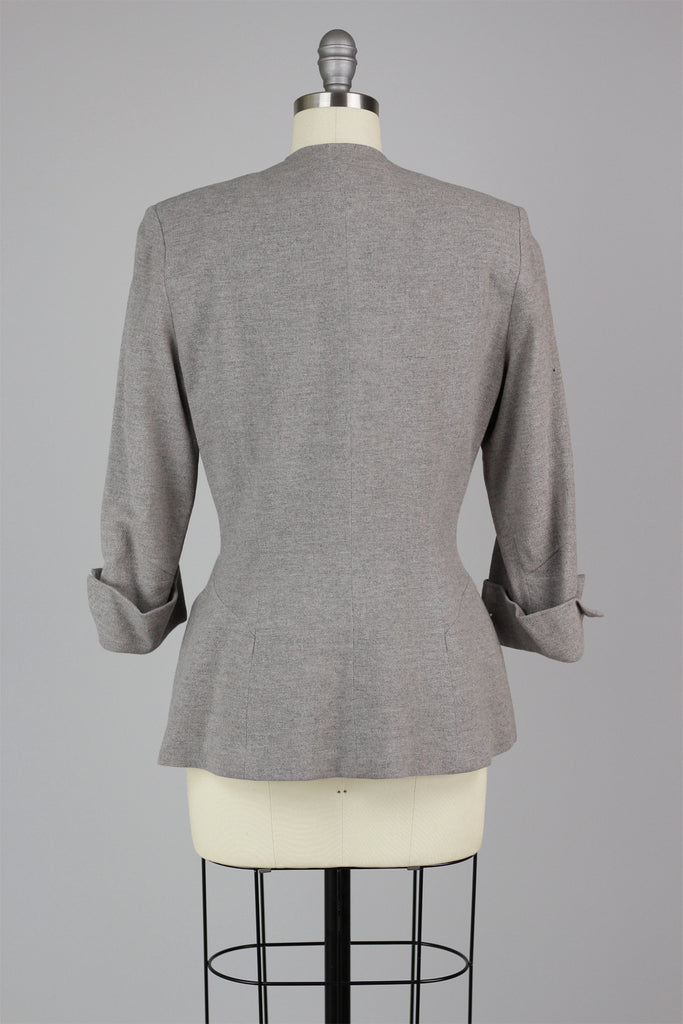Incredible 1940s Couture Tailoring Parisian LeSur Gray Wool Jacket