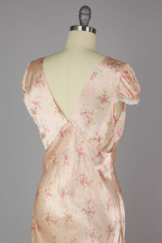 1930s - 1940s Bias Cut Liquid Satin Rayon Night Gown