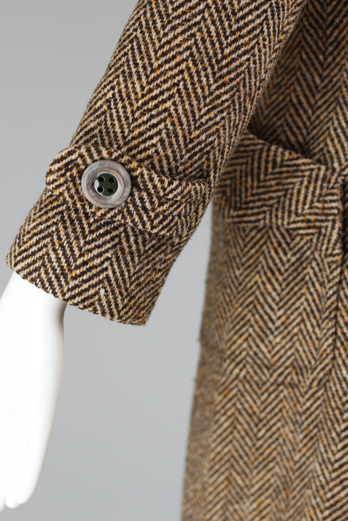 Vintage 1960's Brown Herringbone Wool Coat Made in France