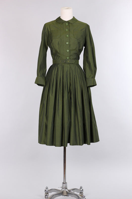 Olive Green 1960s Betty Shirt Dress