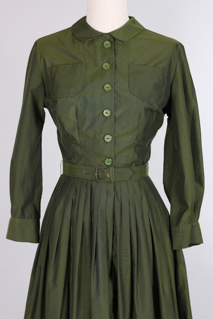 Olive Green 1960s Betty Shirt Dress