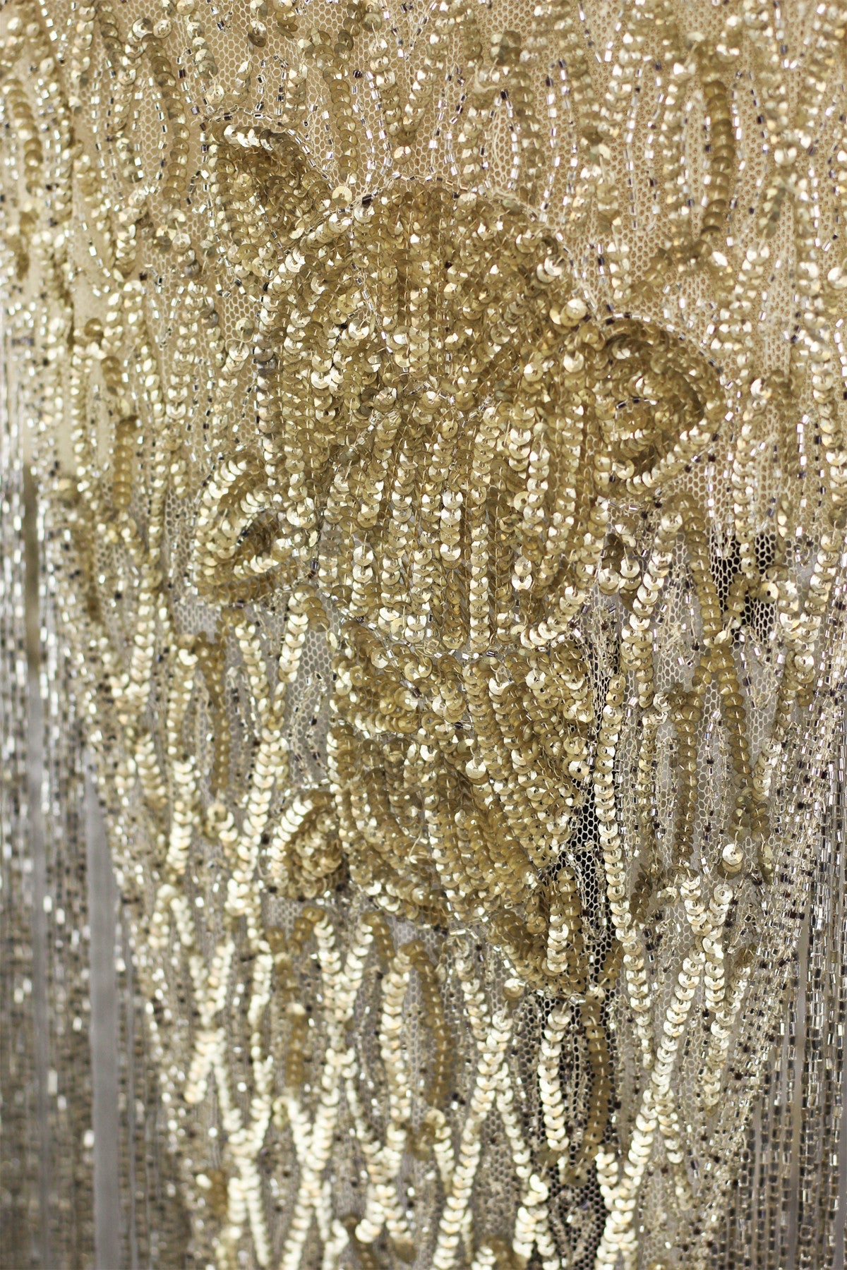 Rare 1920s French Couture Gold Beaded Sequin Fringe Flapper Dress