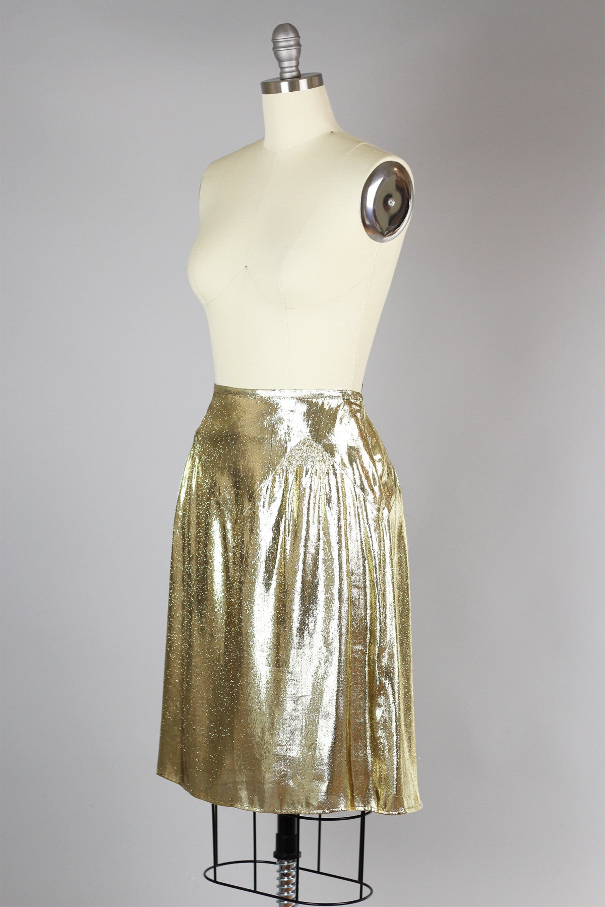 Rare Vintage Burberry Metallic Gold Silk Lame Skirt