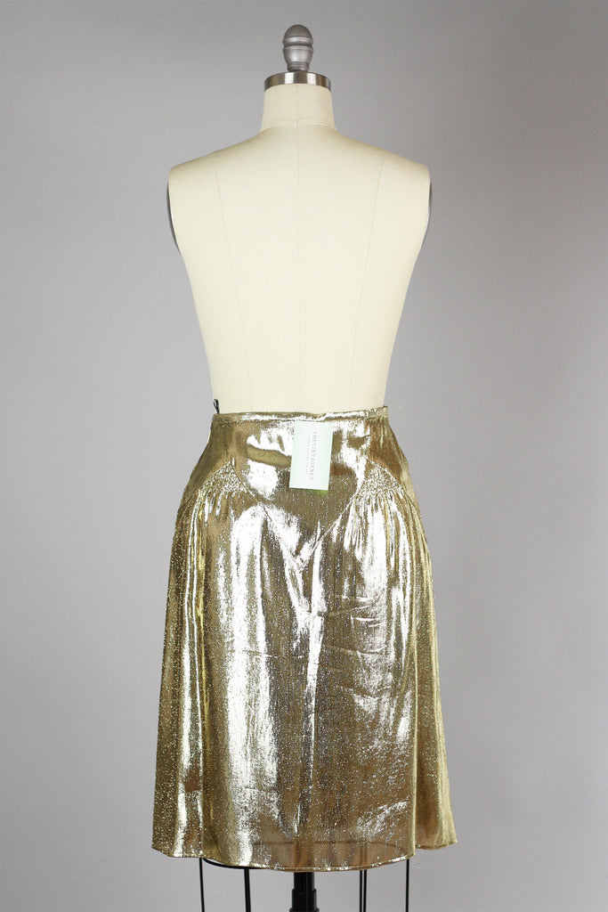 Rare Vintage Burberry Metallic Gold Silk Lame Skirt