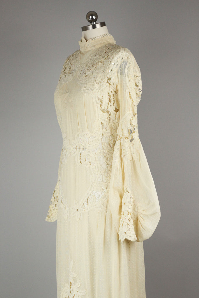 Incredible Antique Battenberg and Swiss Dot Lace Wedding Gown