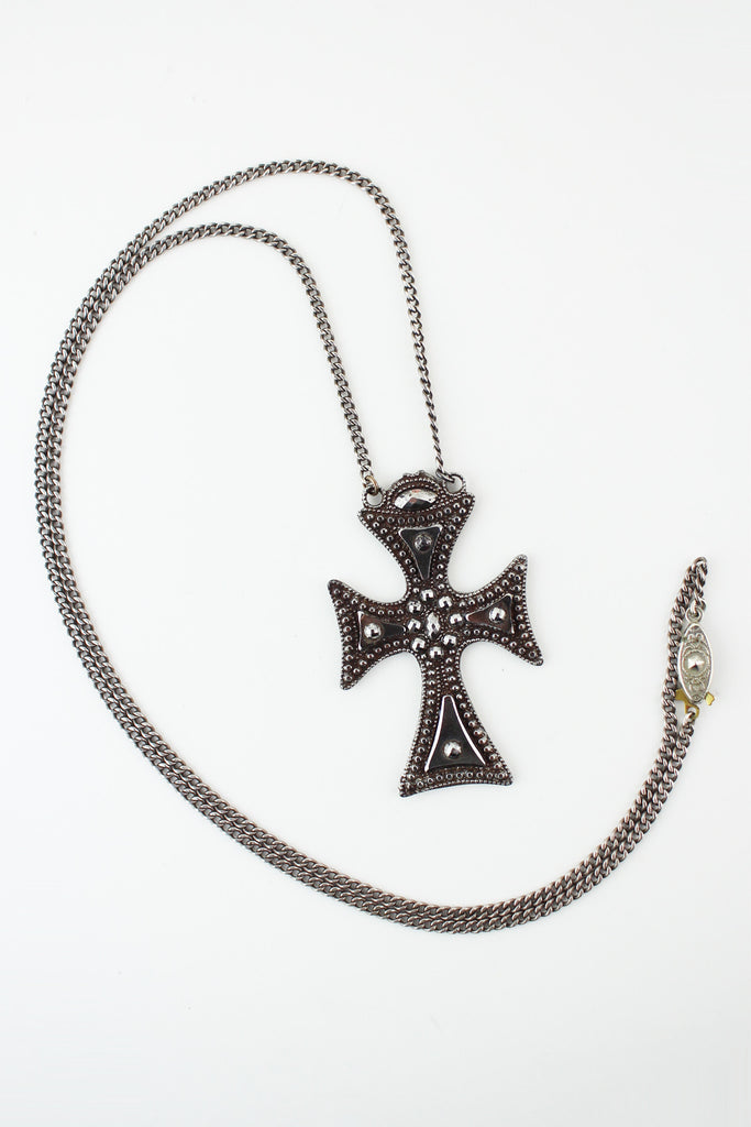 Incredible Georgian Era Antique Cut Steel Maltese Cross Pendant Necklace