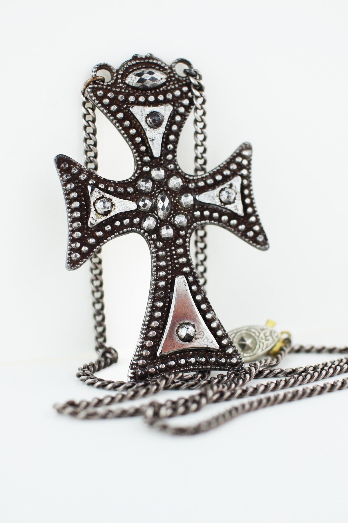 Incredible Georgian Era Antique Cut Steel Maltese Cross Pendant Necklace