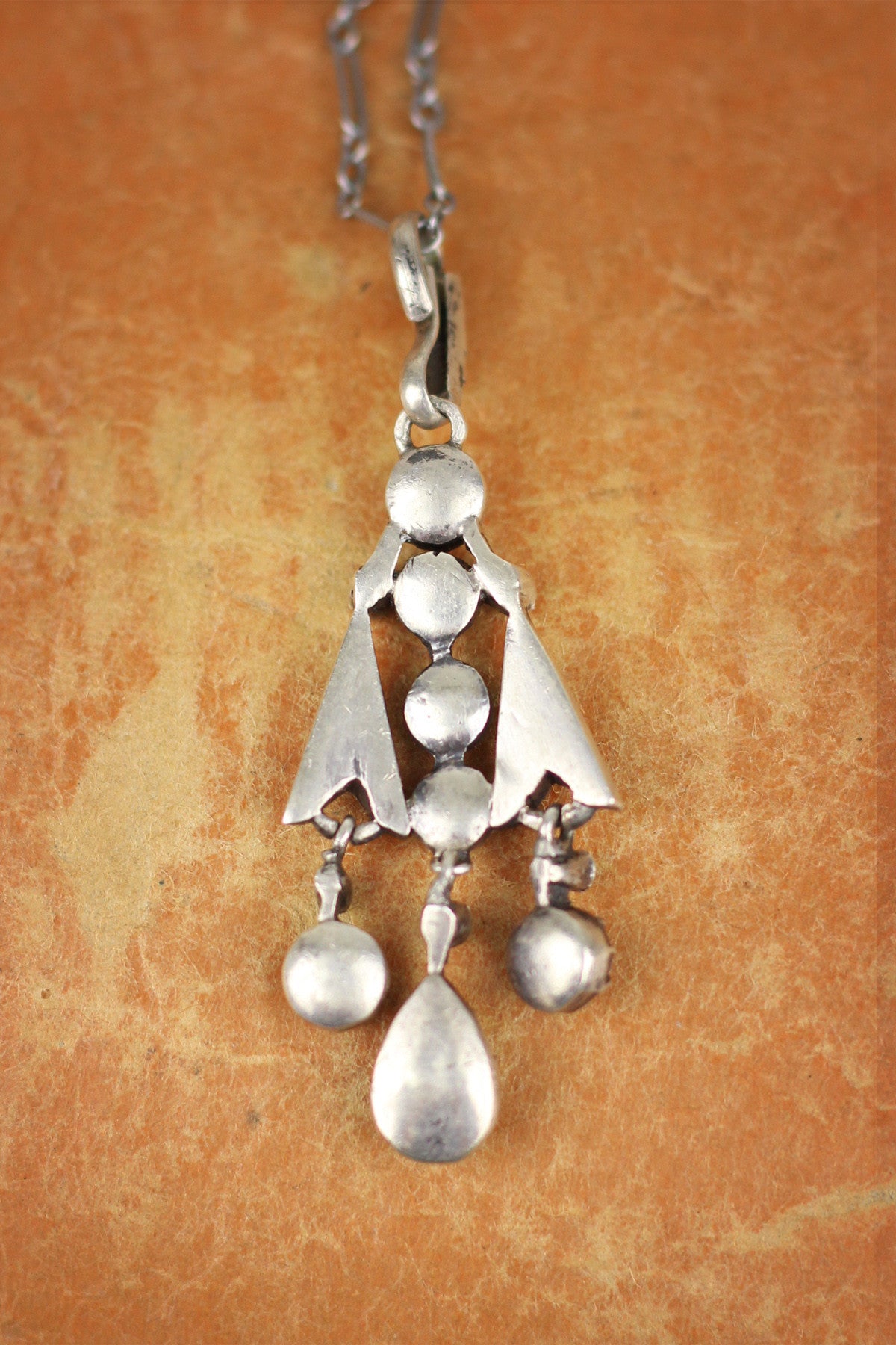 Antique Georgian Silver Paste Girandole Pendant & Bail Necklace