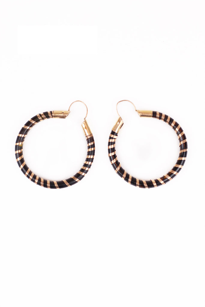 Rare Antique 18K Gold Gutta Percha Victorian Mourning Hoop Earrings