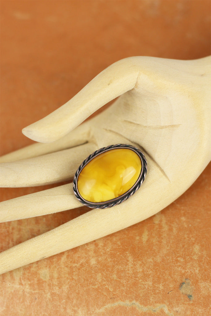Antique Butterscotch Yellow Amber Sterling Pendant Brooch, Late 1800s