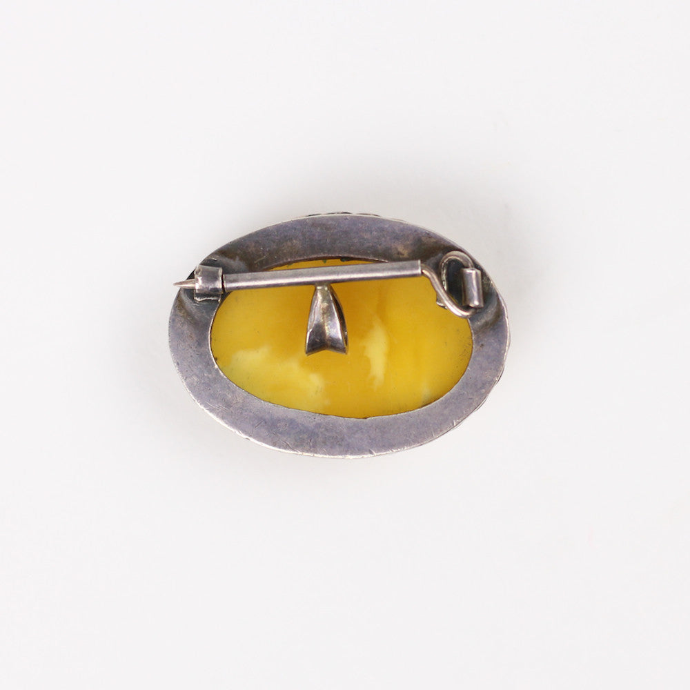 Antique Butterscotch Yellow Amber Sterling Pendant Brooch, Late 1800s