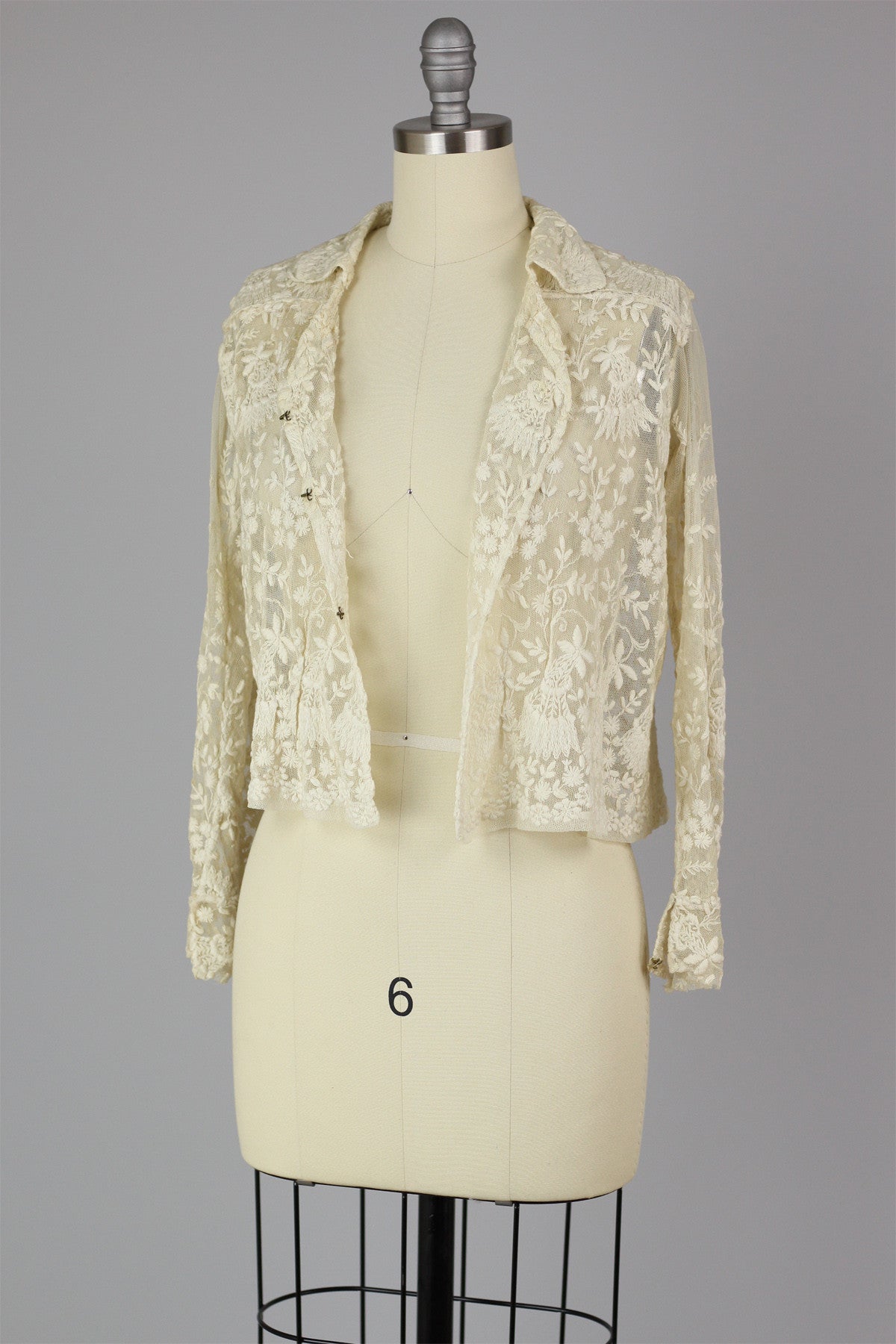 1920s Antique French Lace Jacket with Tambour Embroidery