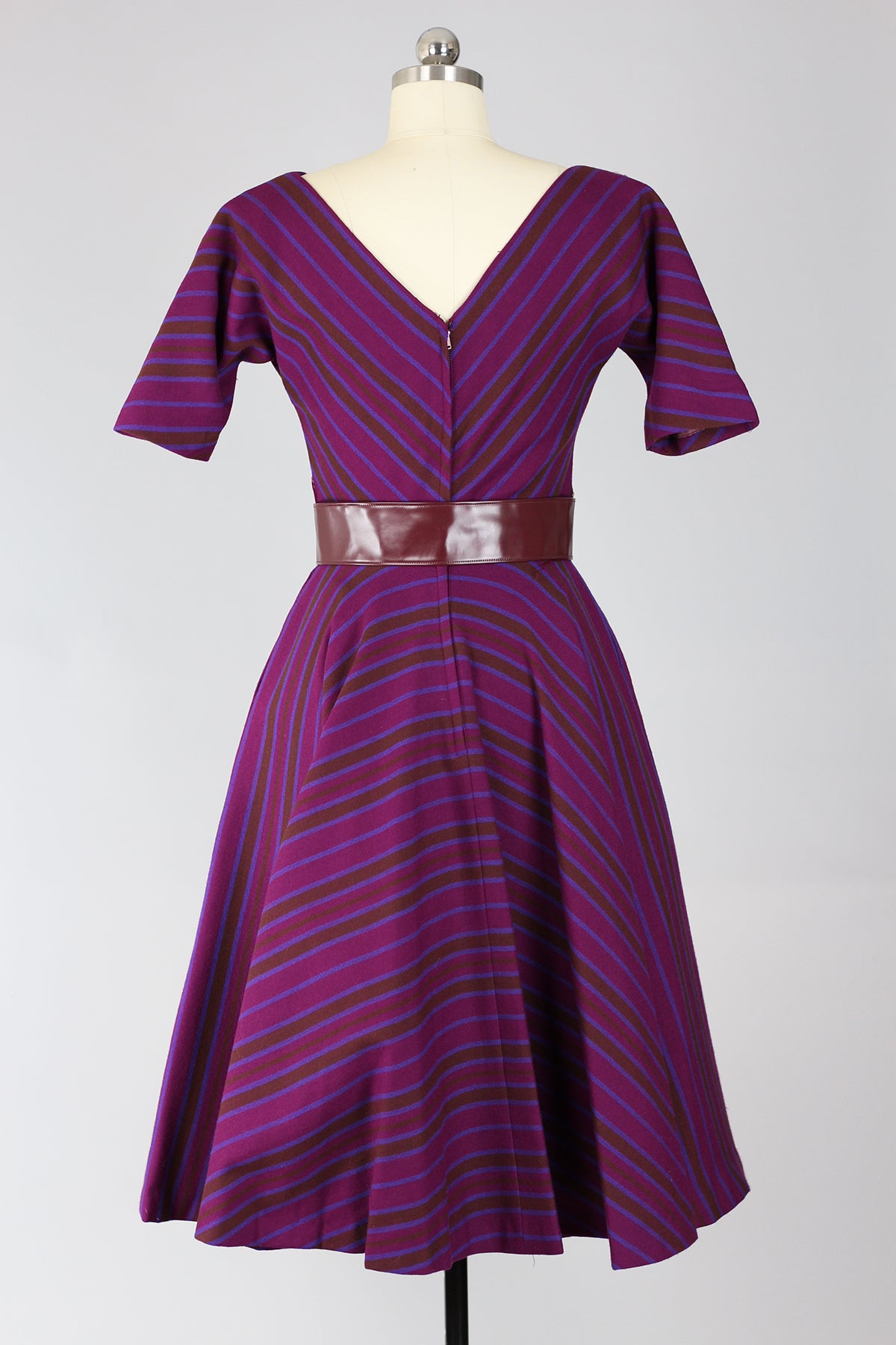 RARE! Incredible Mr. Mort 1950s New Look Plum Wool Stripe Dress