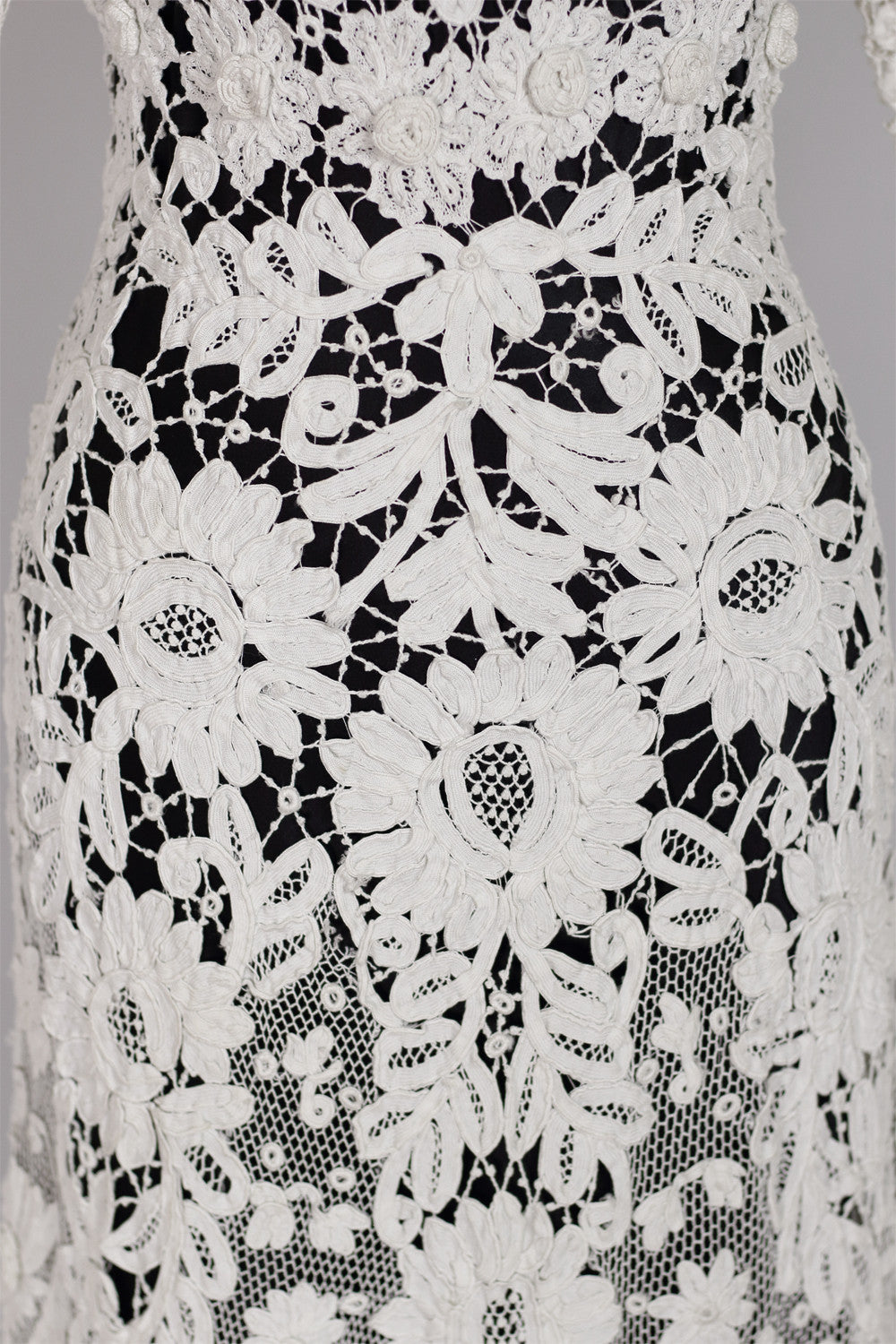 Edwardian Antique White Irish Lace & Crochet Gown