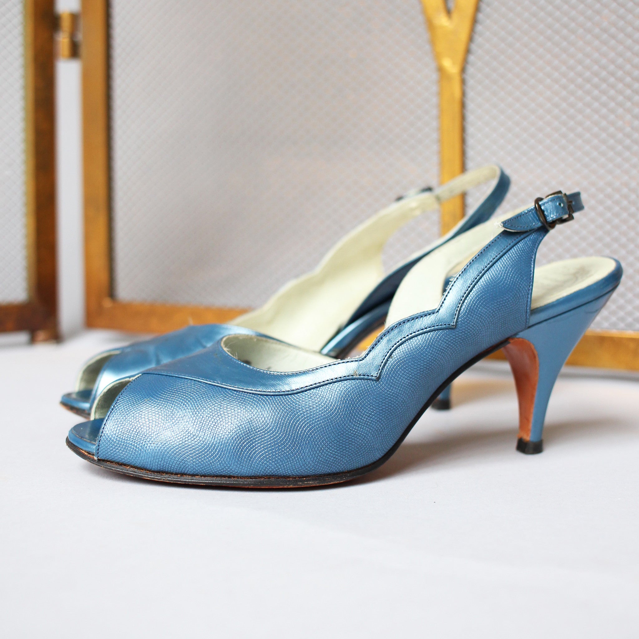 1950s Electric Blue Metallic Slingback Pumps â Muse