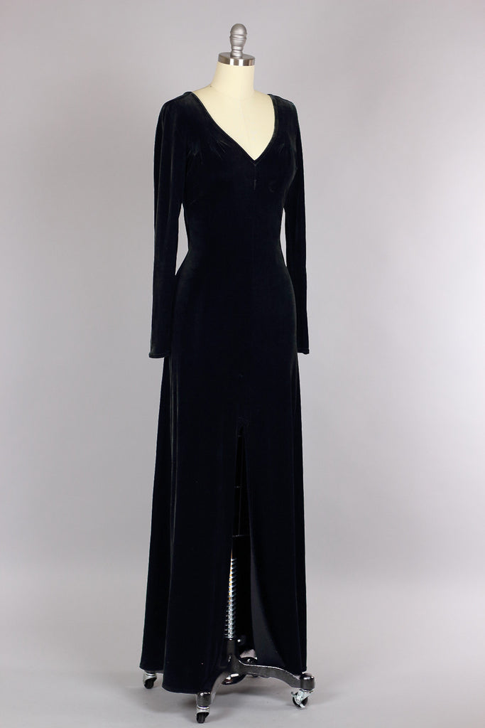 Floor Length Black Velvet Witchy Dress