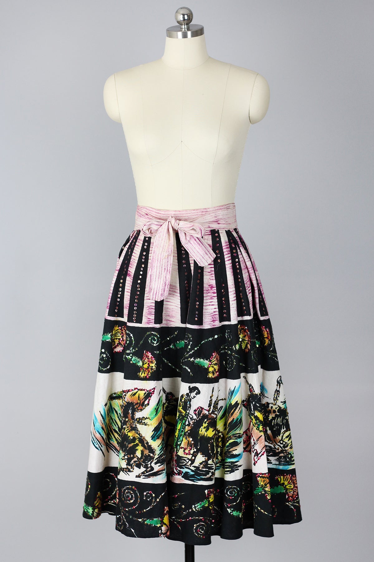 Rare 1940s-1950s Mexican Circle Skirt with Bull Fighters and Sequins