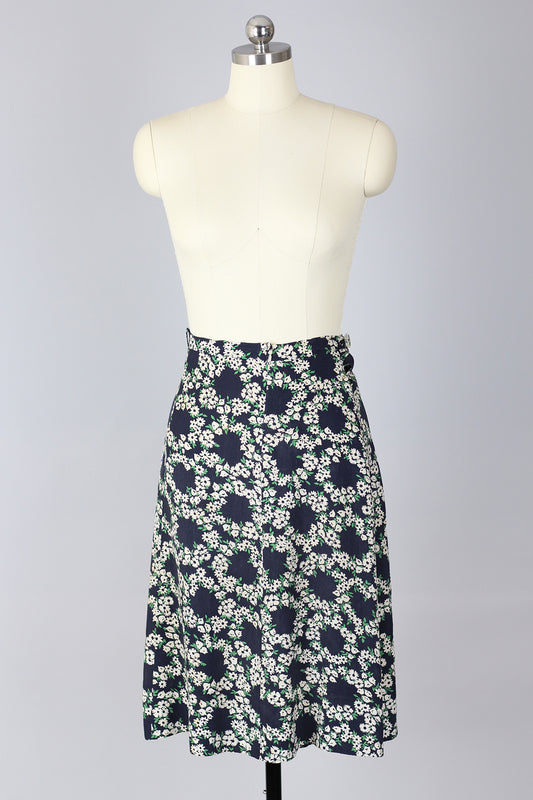 1920s Dropped Waist Rayon Floral Skirt