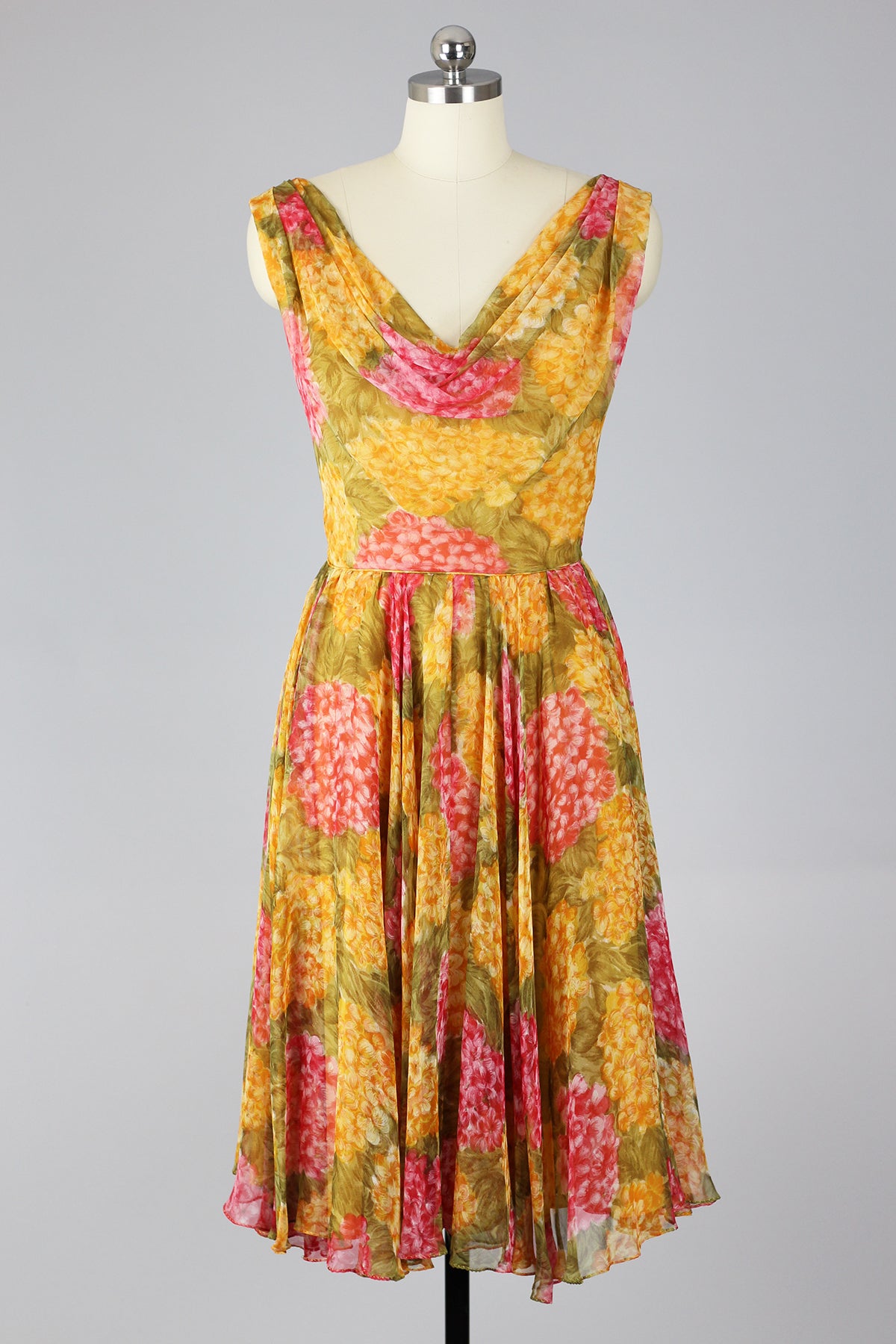 Marigold Majesty 1960s Chiffon Swing Dress