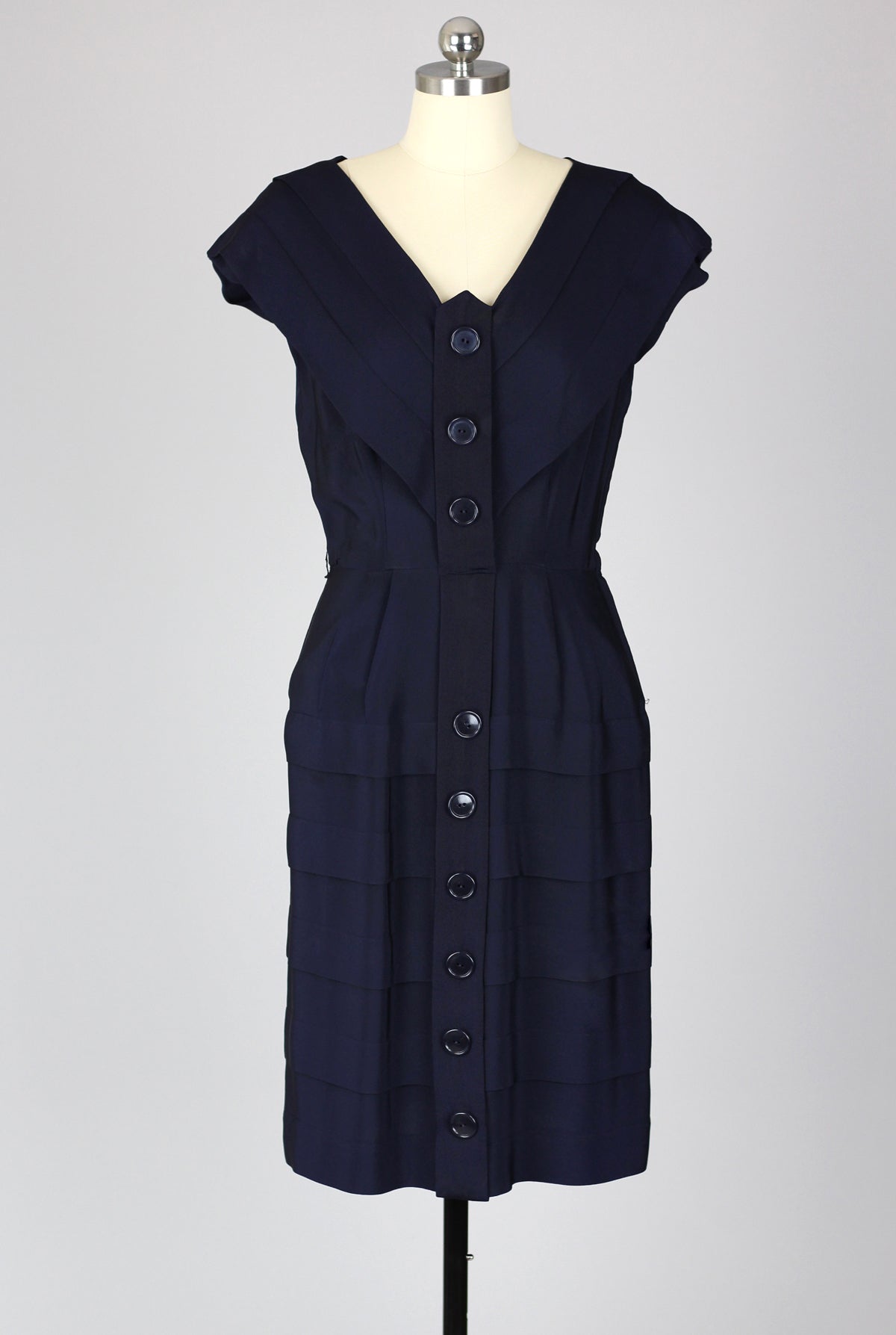 Perfect Fitted 1940s Silky Rayon Crepe Navy Day Dress