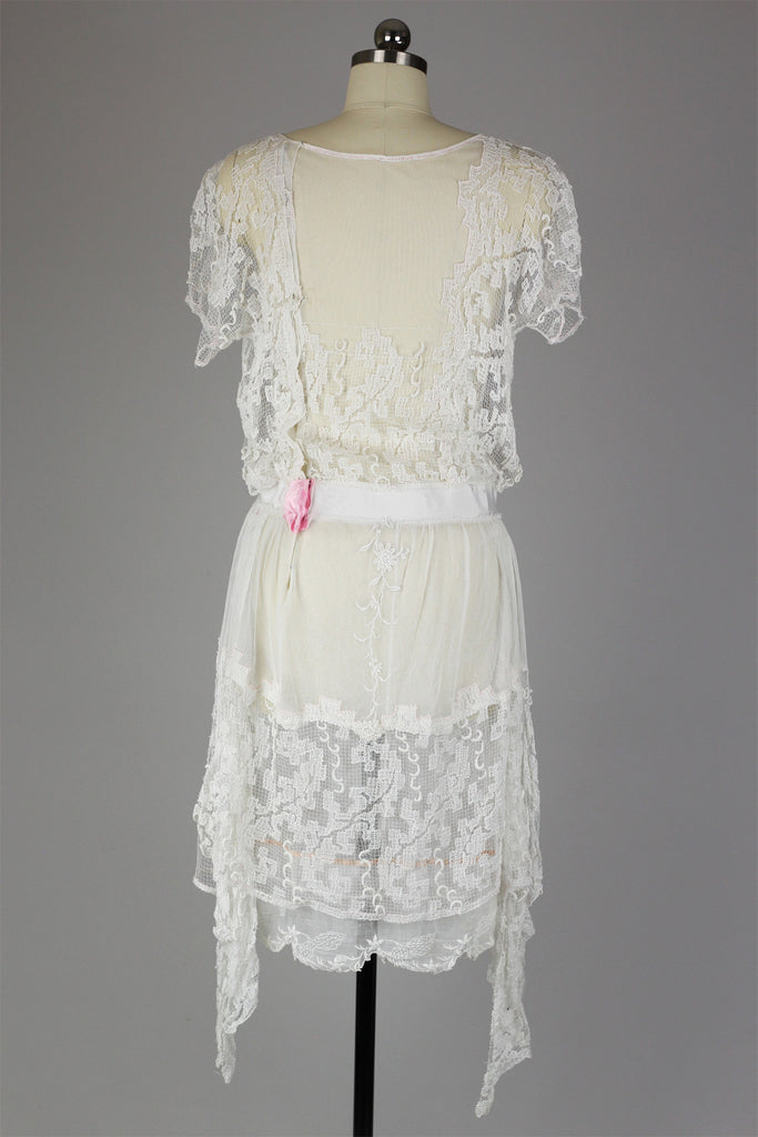Stunning 1920s Asymmetrical Lace Tea Dress Gatsby Summer Afternoon