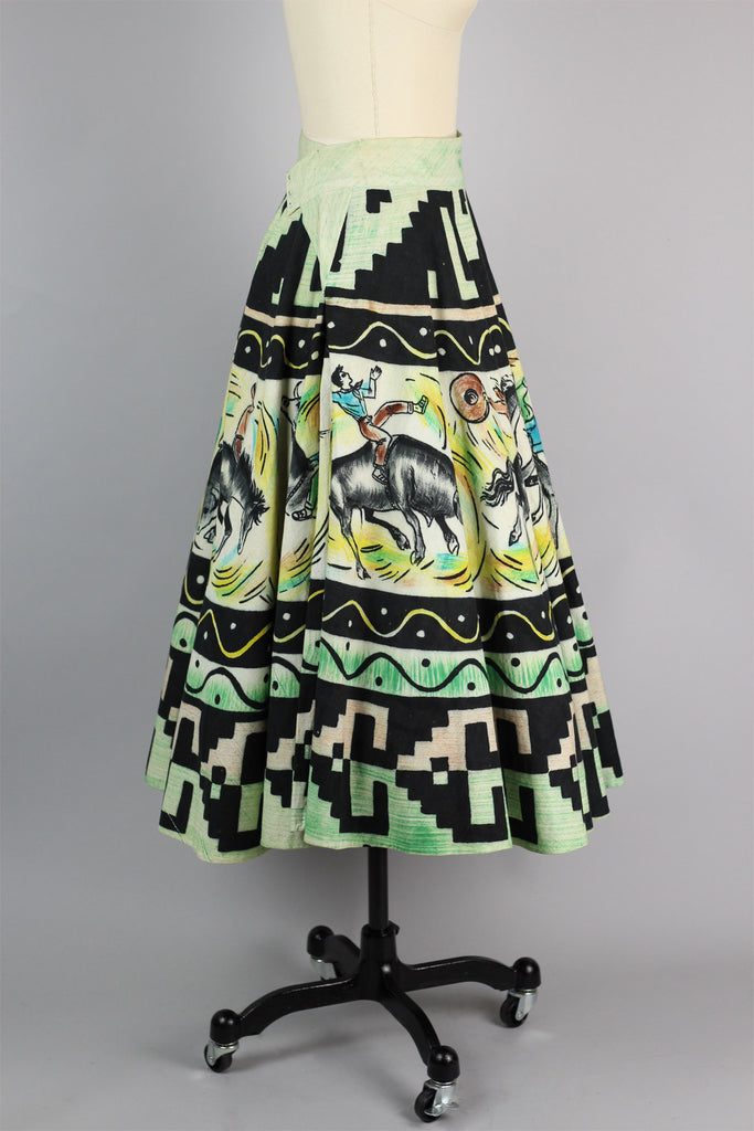 Rare 1940s 50s Hand Painted Mexican Circle Skirt