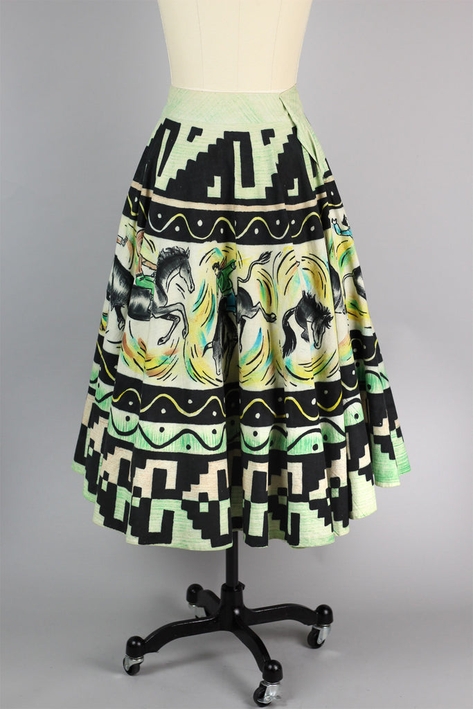 Rare 1940s 50s Hand Painted Mexican Circle Skirt