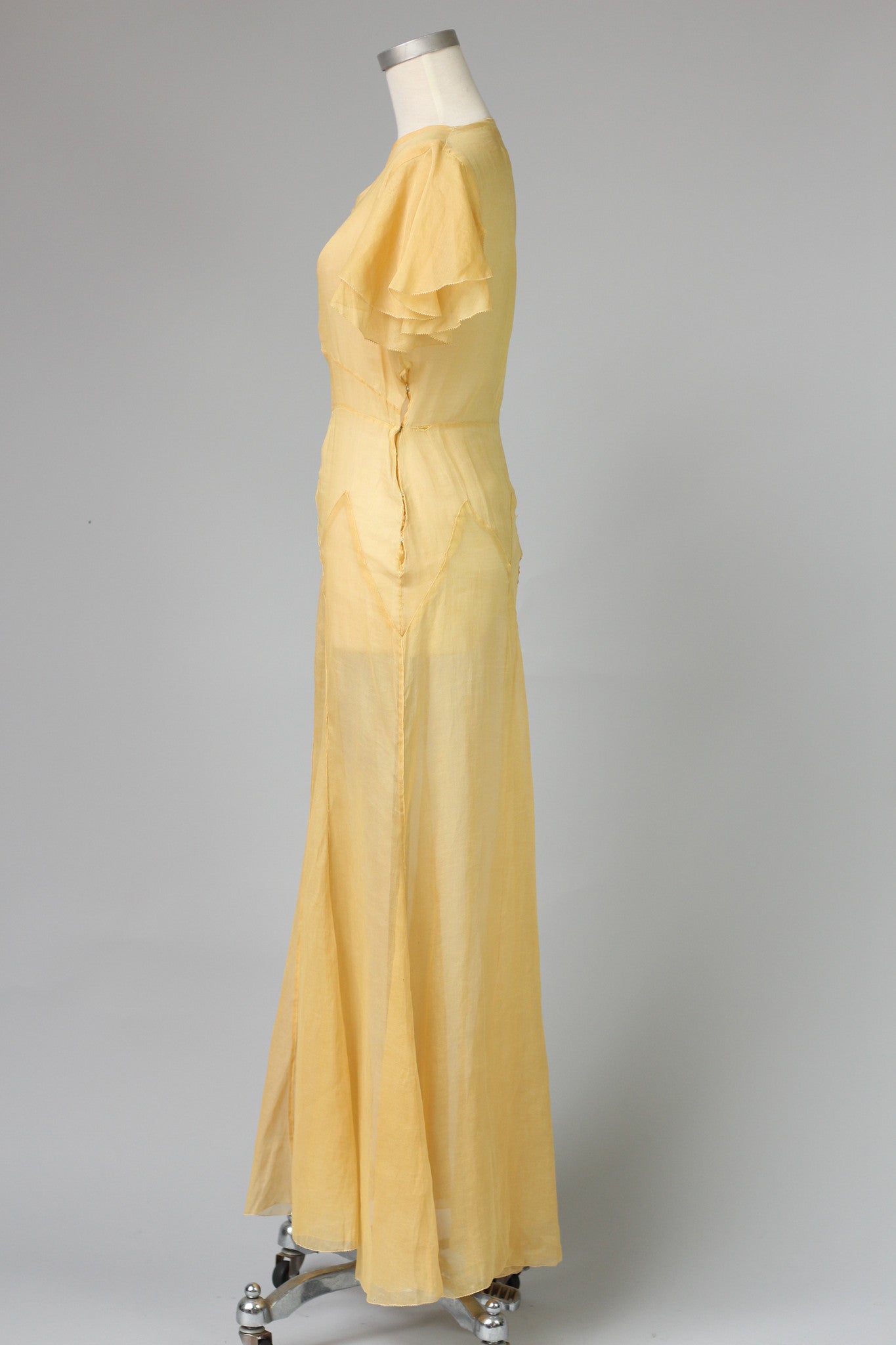 Stunning Art Deco 1930s Cotton Organza Lawn Party Dress in Yellow