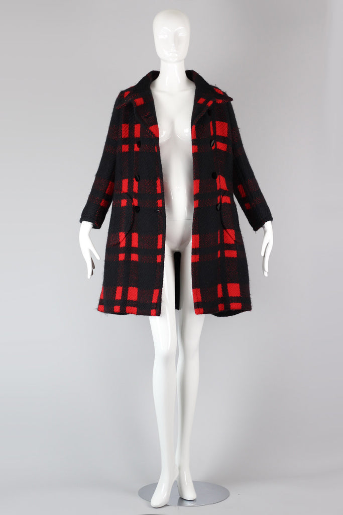 Rare Antonio Castillo (house of Lanvin) 1960s Red & Black Plaid Wool Coat