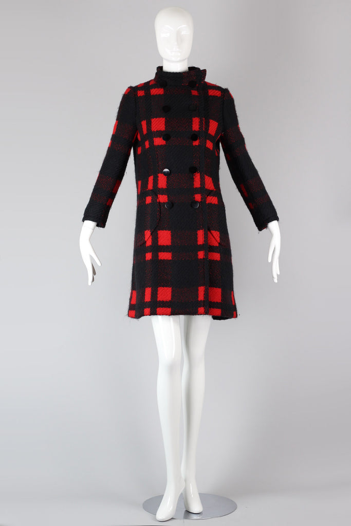 Rare Antonio Castillo (house of Lanvin) 1960s Red & Black Plaid Wool Coat