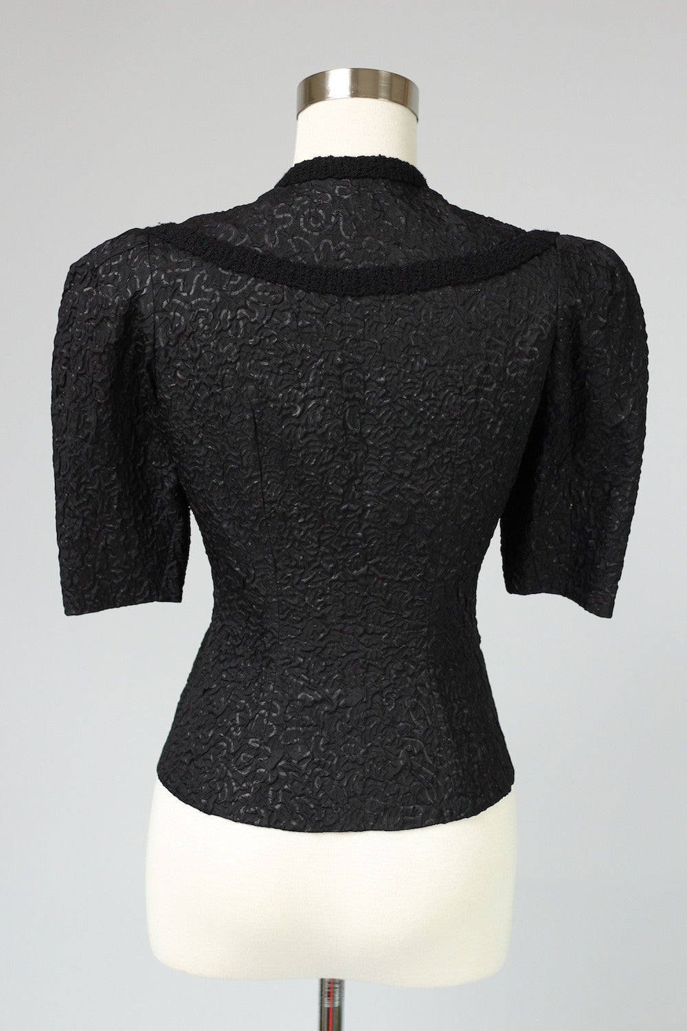 French Avant Garde 1940s Black Crushed Silk Top