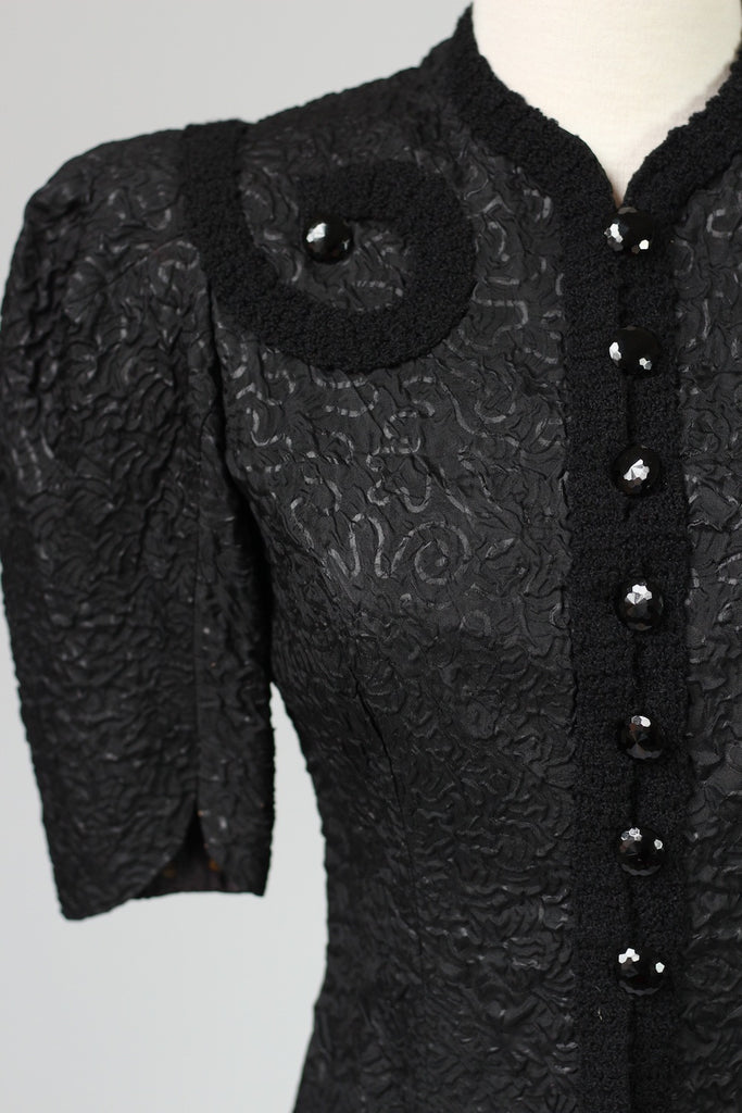 French Avant Garde 1940s Black Crushed Silk Top