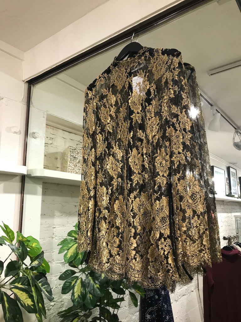 Vintage Metallic Lace Long Sleeve Mesh Top - Handmade in Italy