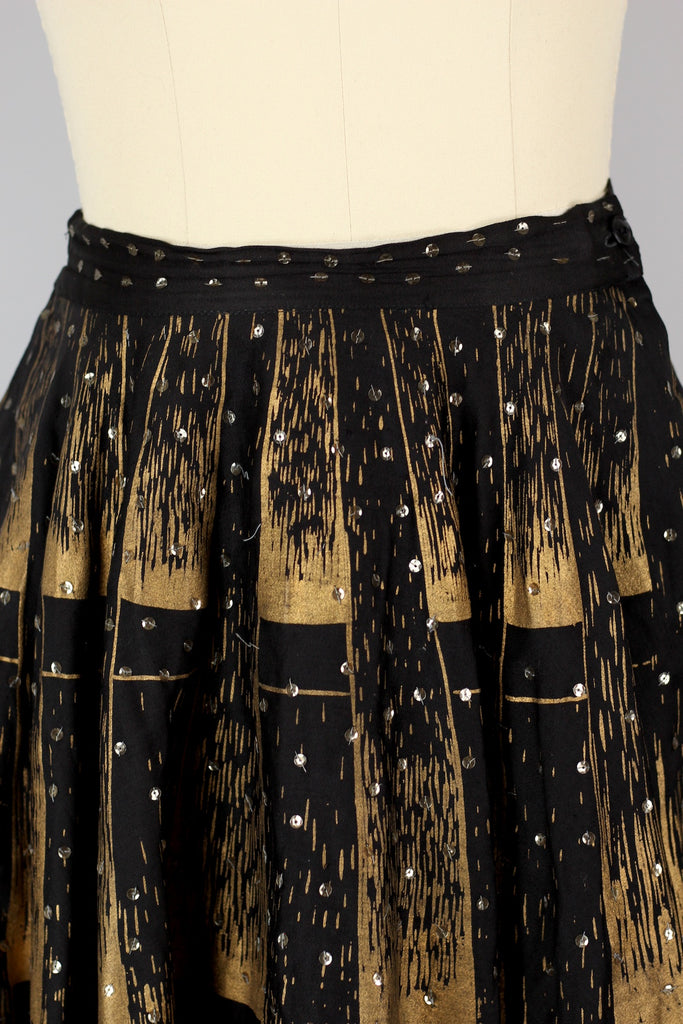 Rare 1940s 50s Hand Painted Metallic Mexican Circle Skirt