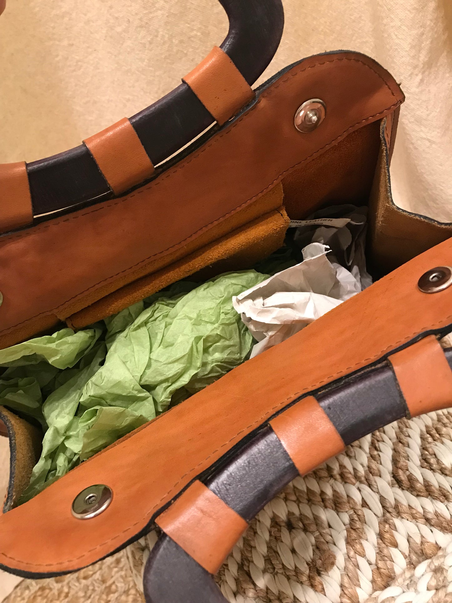 Vintage 70s Wooden Top Handle Suede Bag