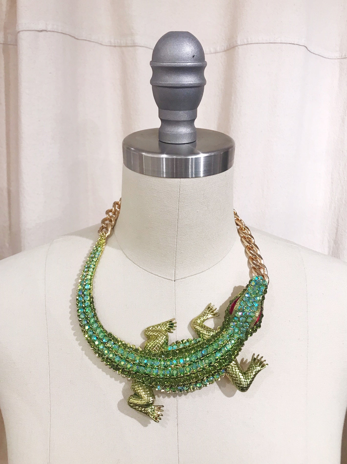 Incredible Rare Vintage HUGE Alligator Rhinestone Collar Necklace